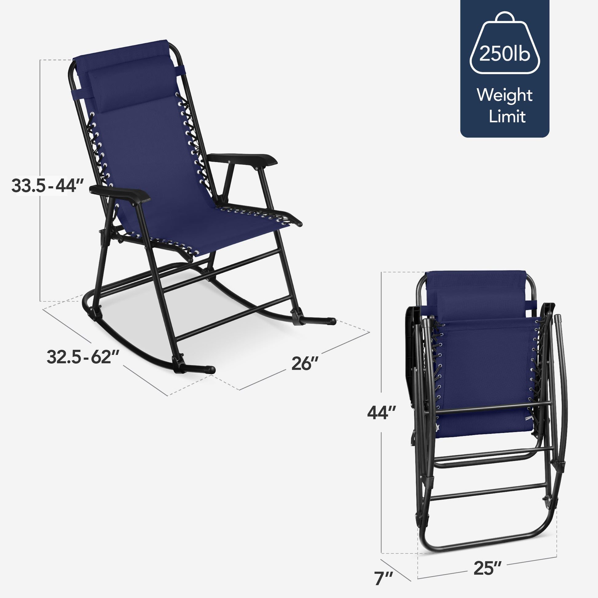 Folding Outdoor Zero Gravity Rocking Lounge Chair w/ Headrest Pillow