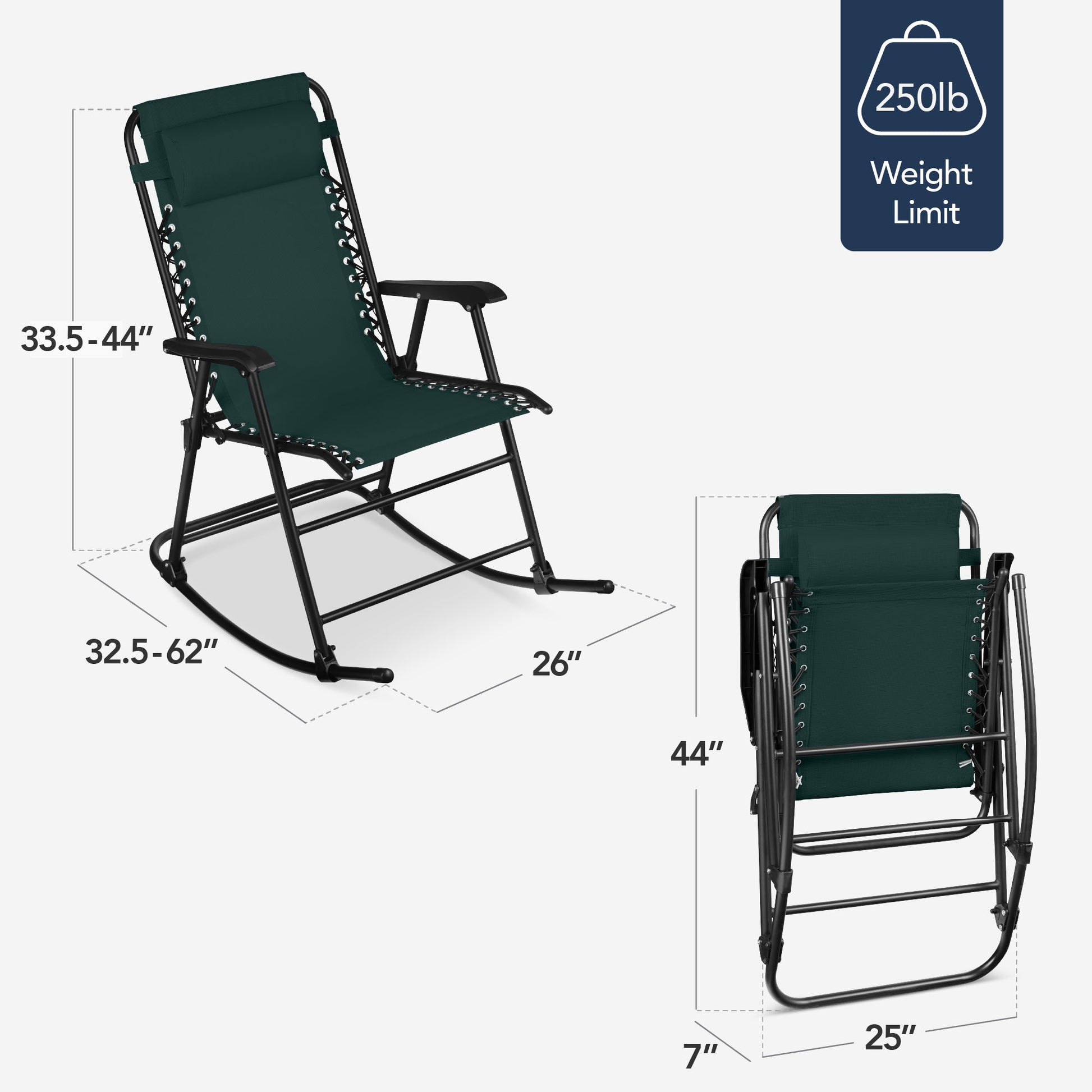 Folding Outdoor Zero Gravity Rocking Lounge Chair w/ Headrest Pillow