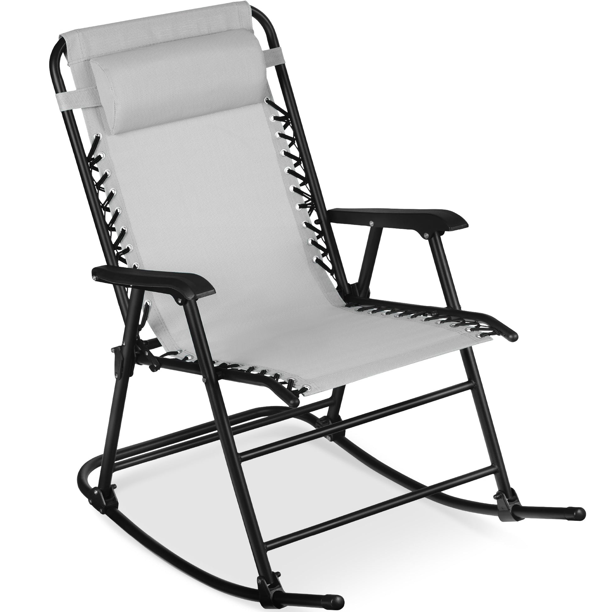 Folding Outdoor Zero Gravity Rocking Lounge Chair w/ Headrest Pillow