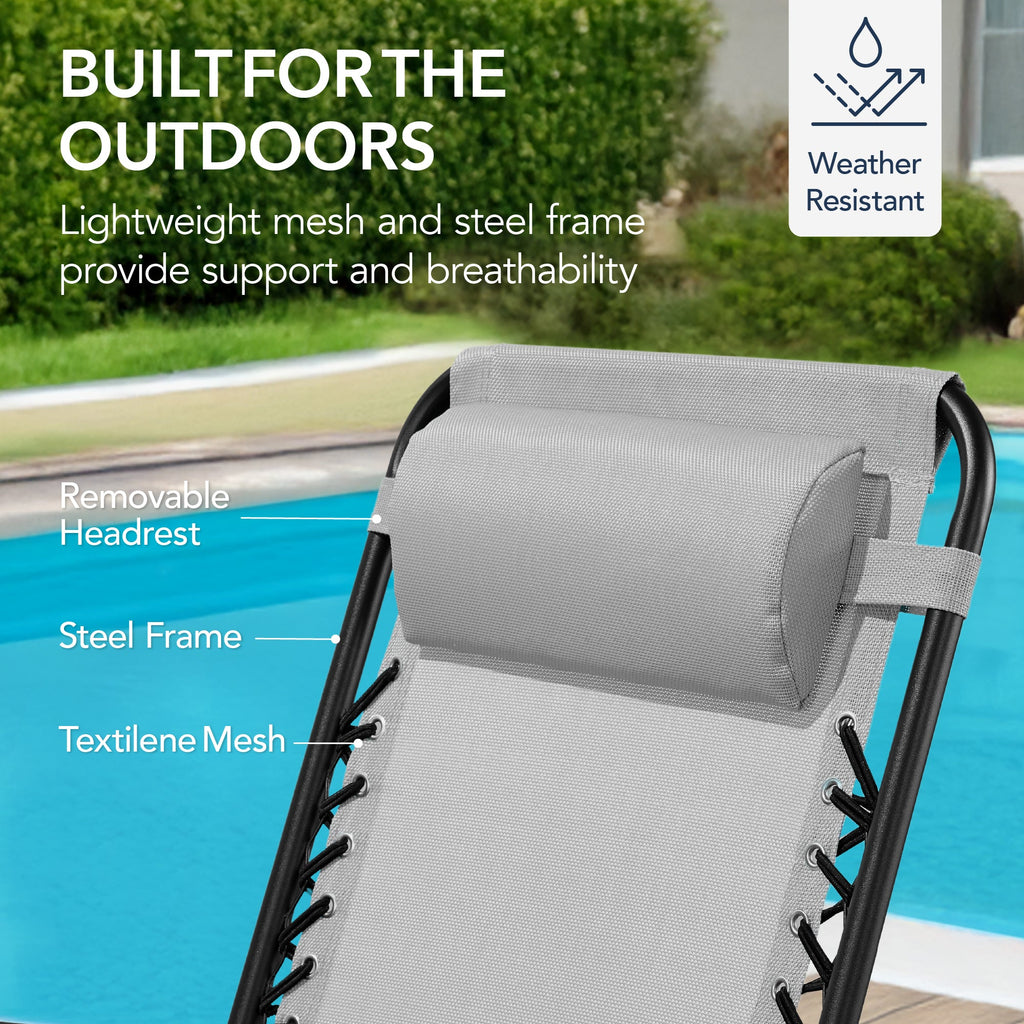 Folding Outdoor Zero Gravity Rocking Lounge Chair w/ Headrest Pillow