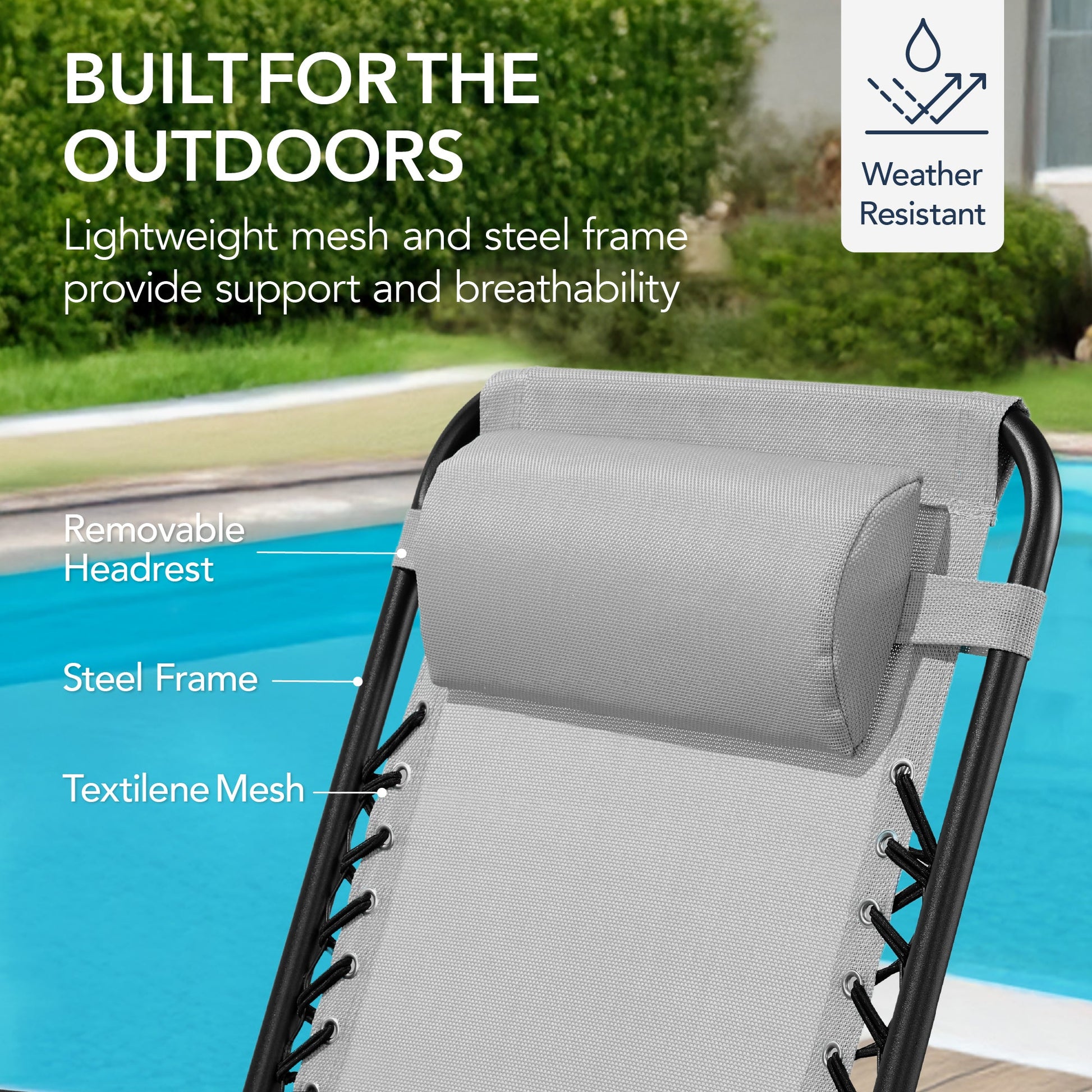 Folding Outdoor Zero Gravity Rocking Lounge Chair w/ Headrest Pillow