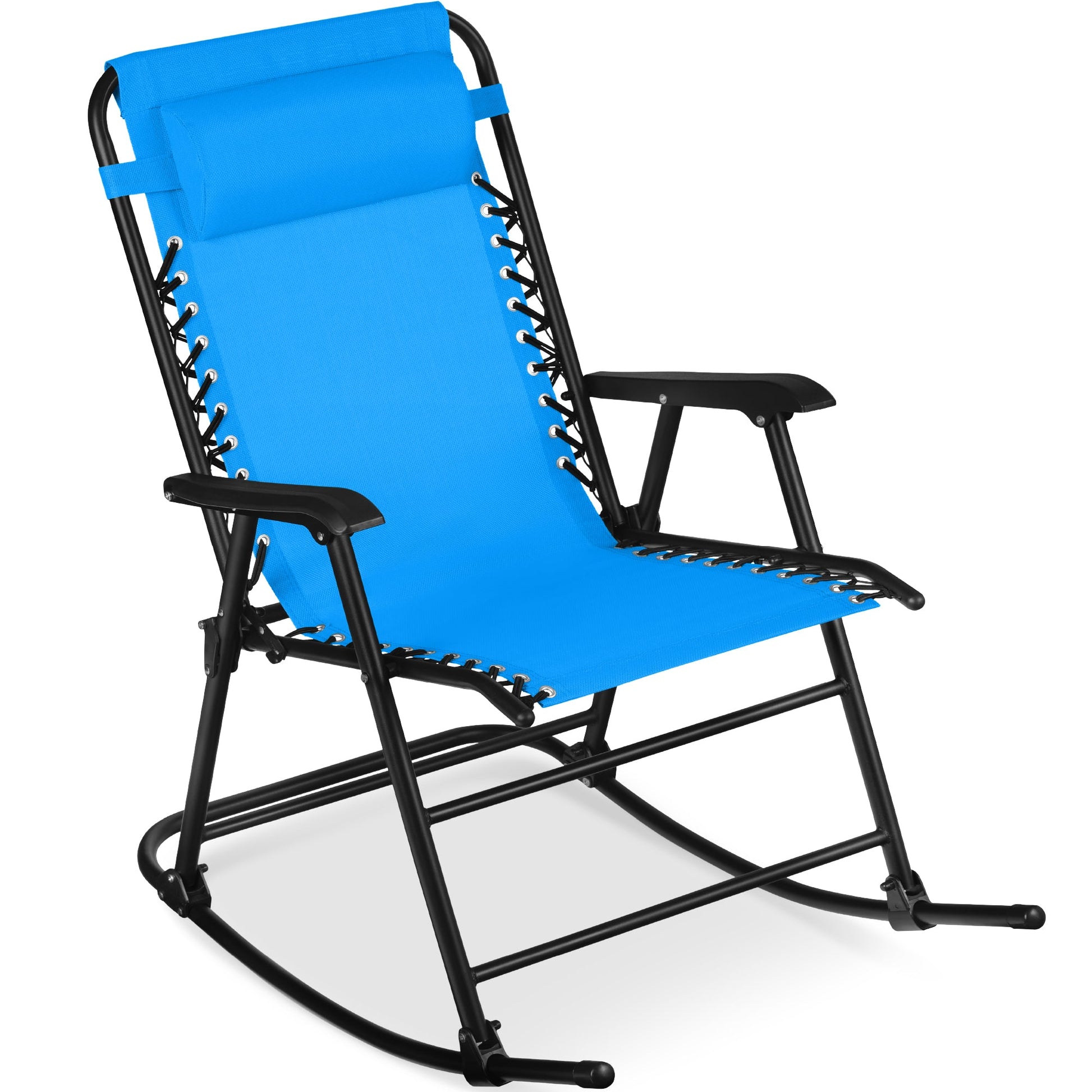 Folding Outdoor Zero Gravity Rocking Lounge Chair w/ Headrest Pillow