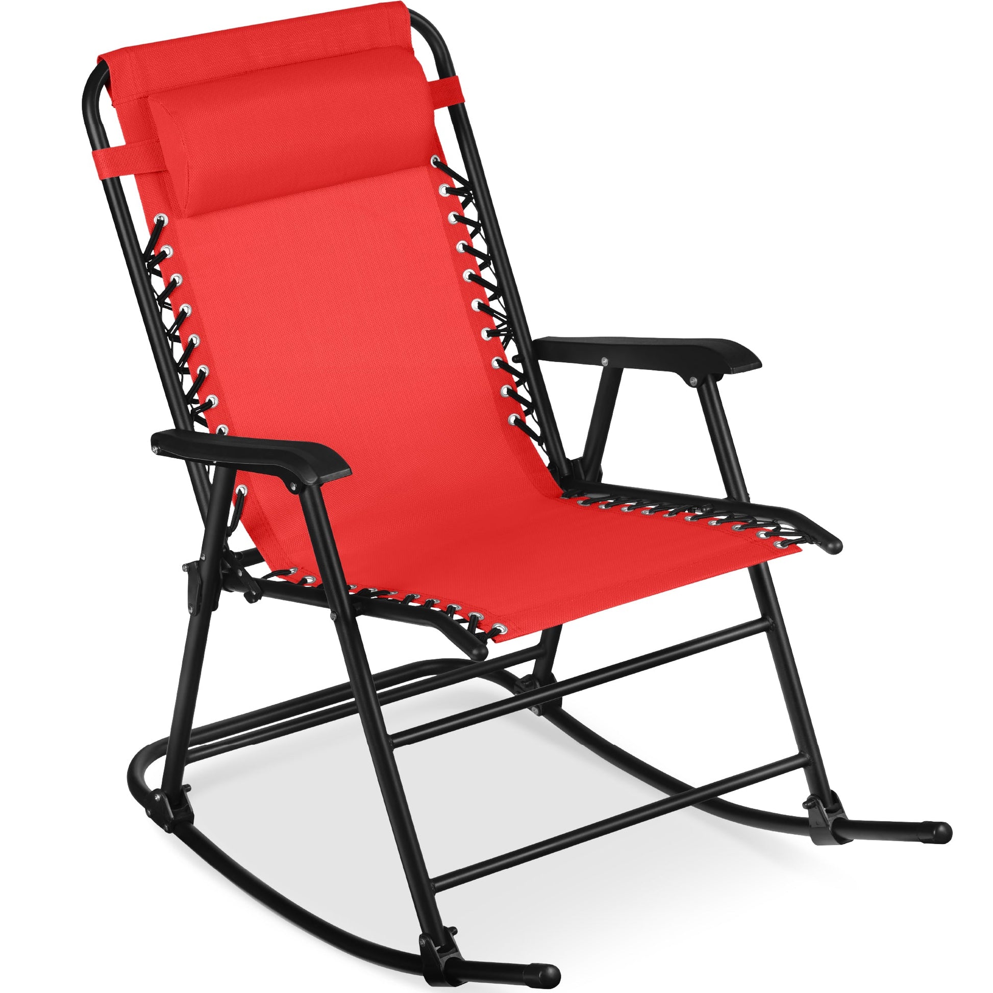 Folding Outdoor Zero Gravity Rocking Lounge Chair w/ Headrest Pillow