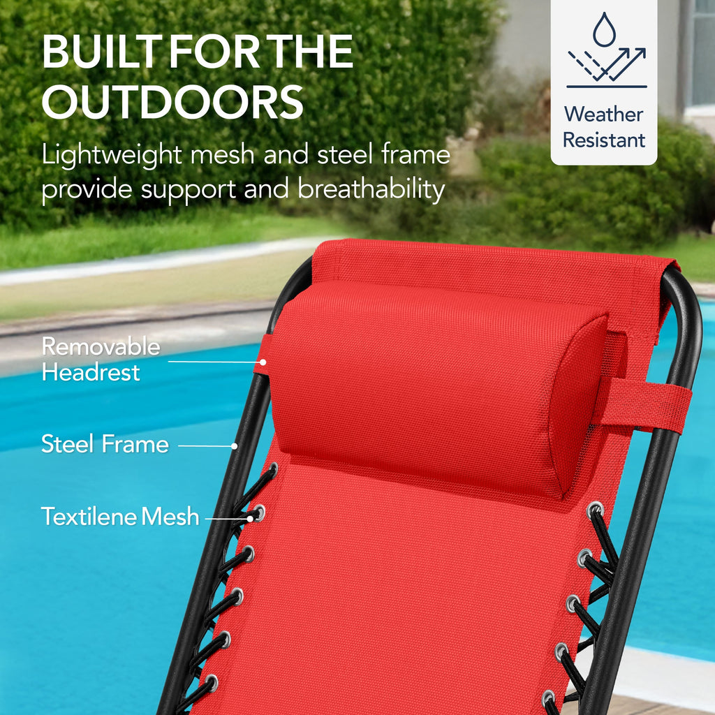 Folding Outdoor Zero Gravity Rocking Lounge Chair w/ Headrest Pillow