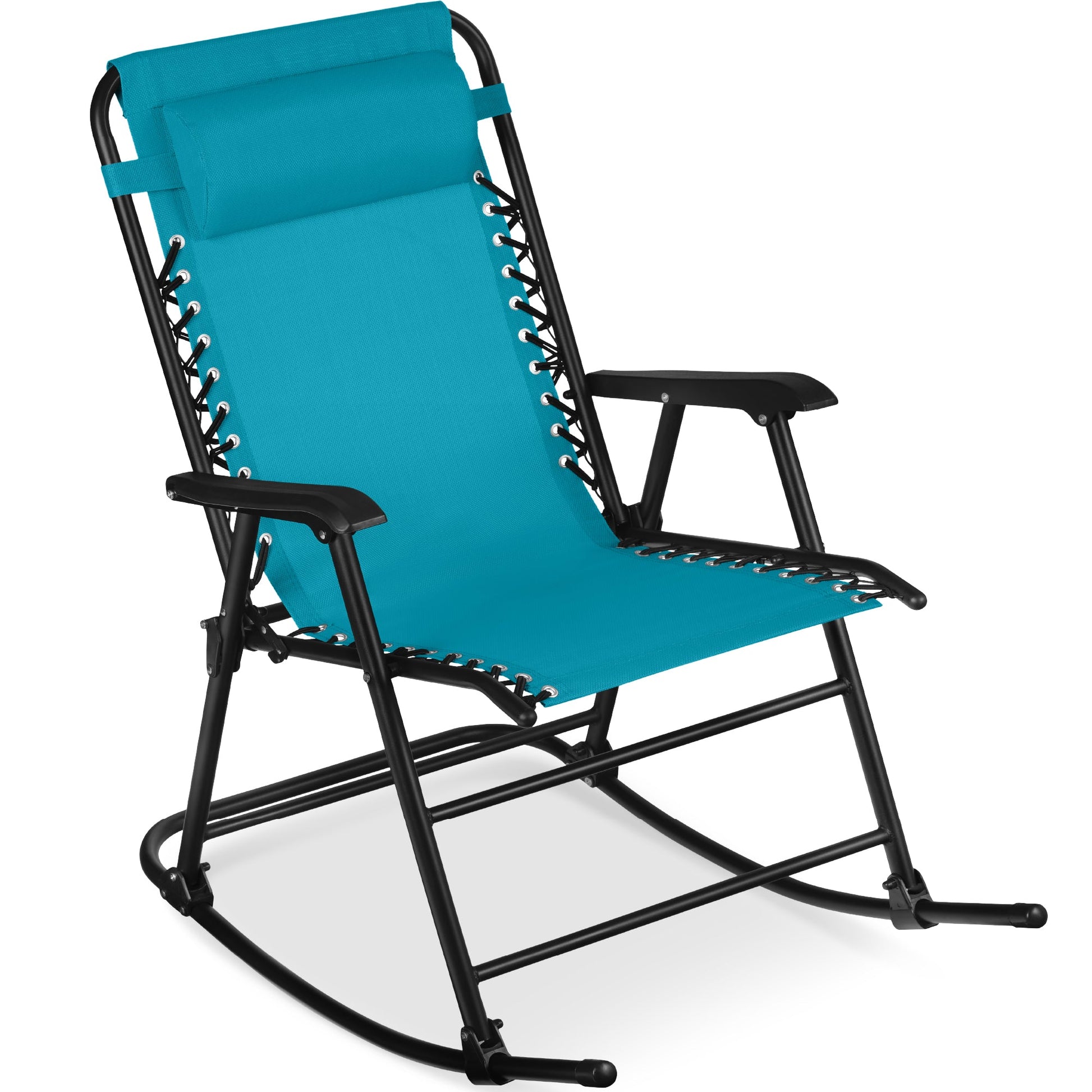 Folding Outdoor Zero Gravity Rocking Lounge Chair w/ Headrest Pillow
