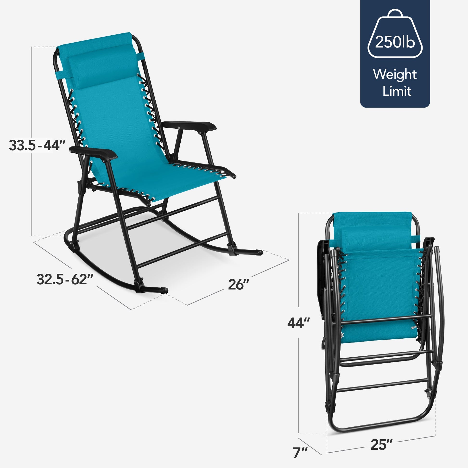 Folding Outdoor Zero Gravity Rocking Lounge Chair w/ Headrest Pillow
