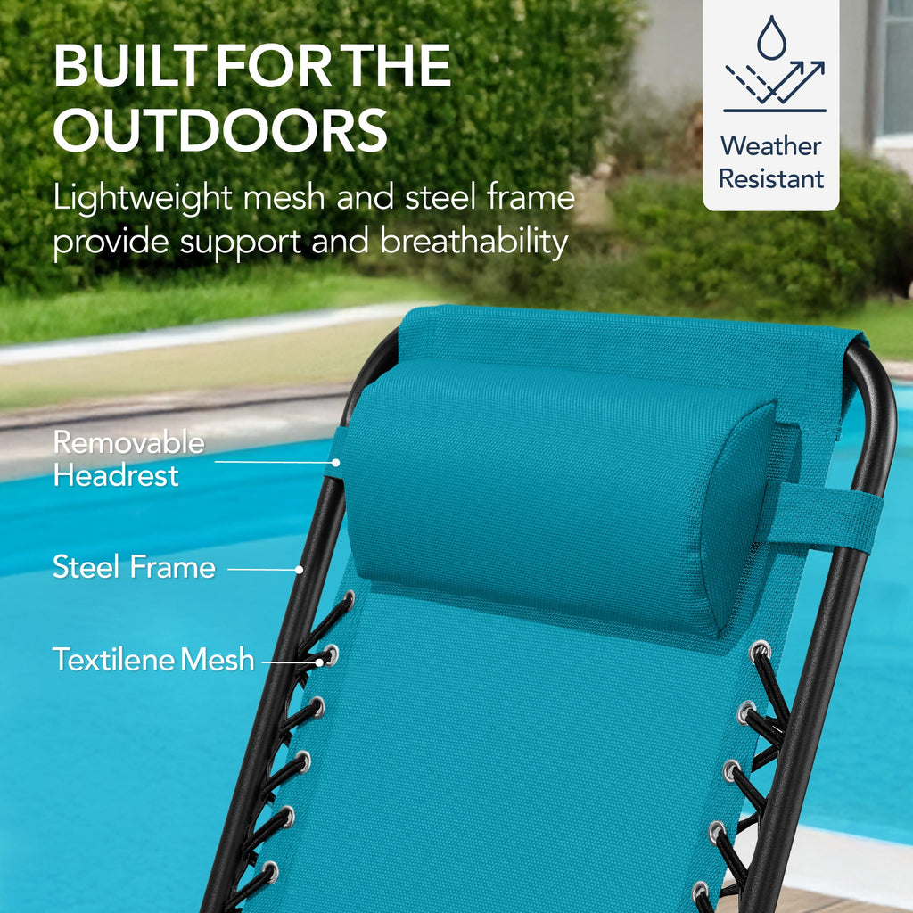 Folding Outdoor Zero Gravity Rocking Lounge Chair w/ Headrest Pillow