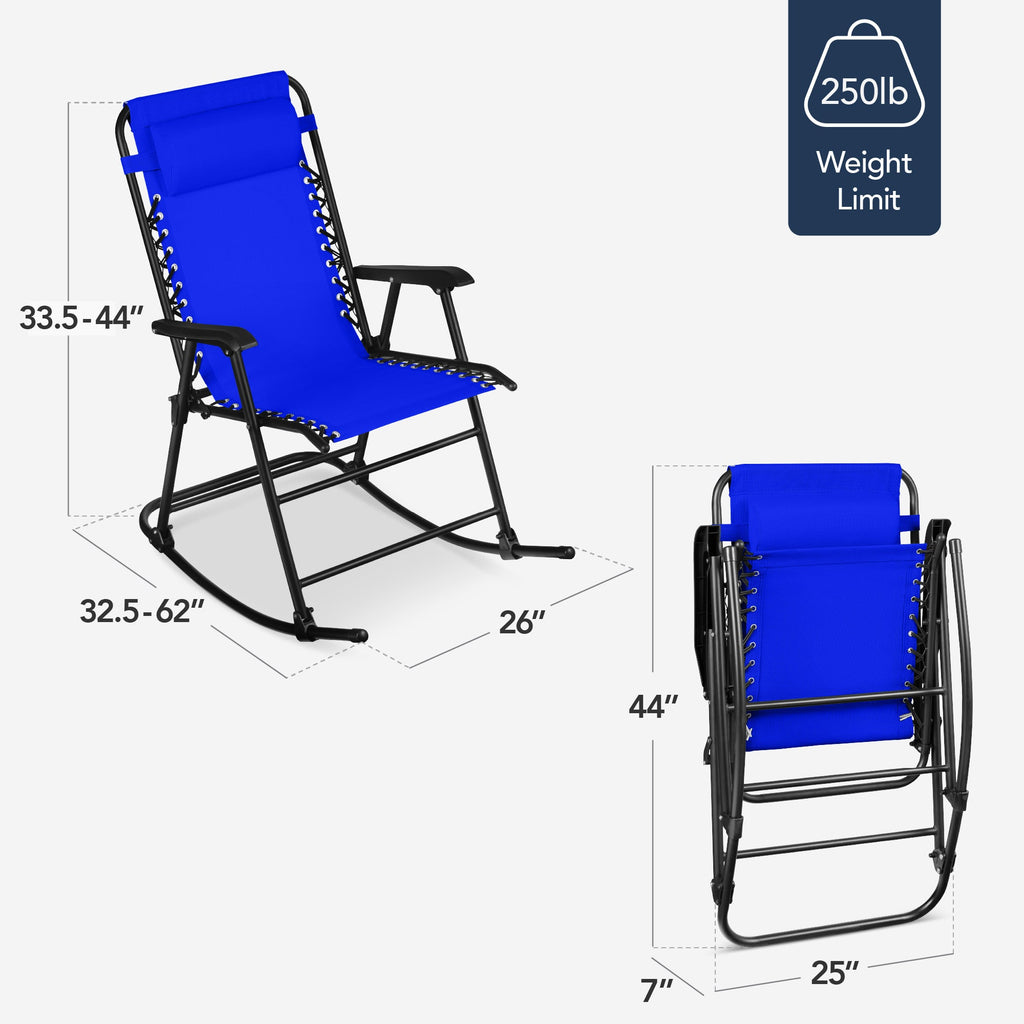 Folding Outdoor Zero Gravity Rocking Lounge Chair w/ Headrest Pillow