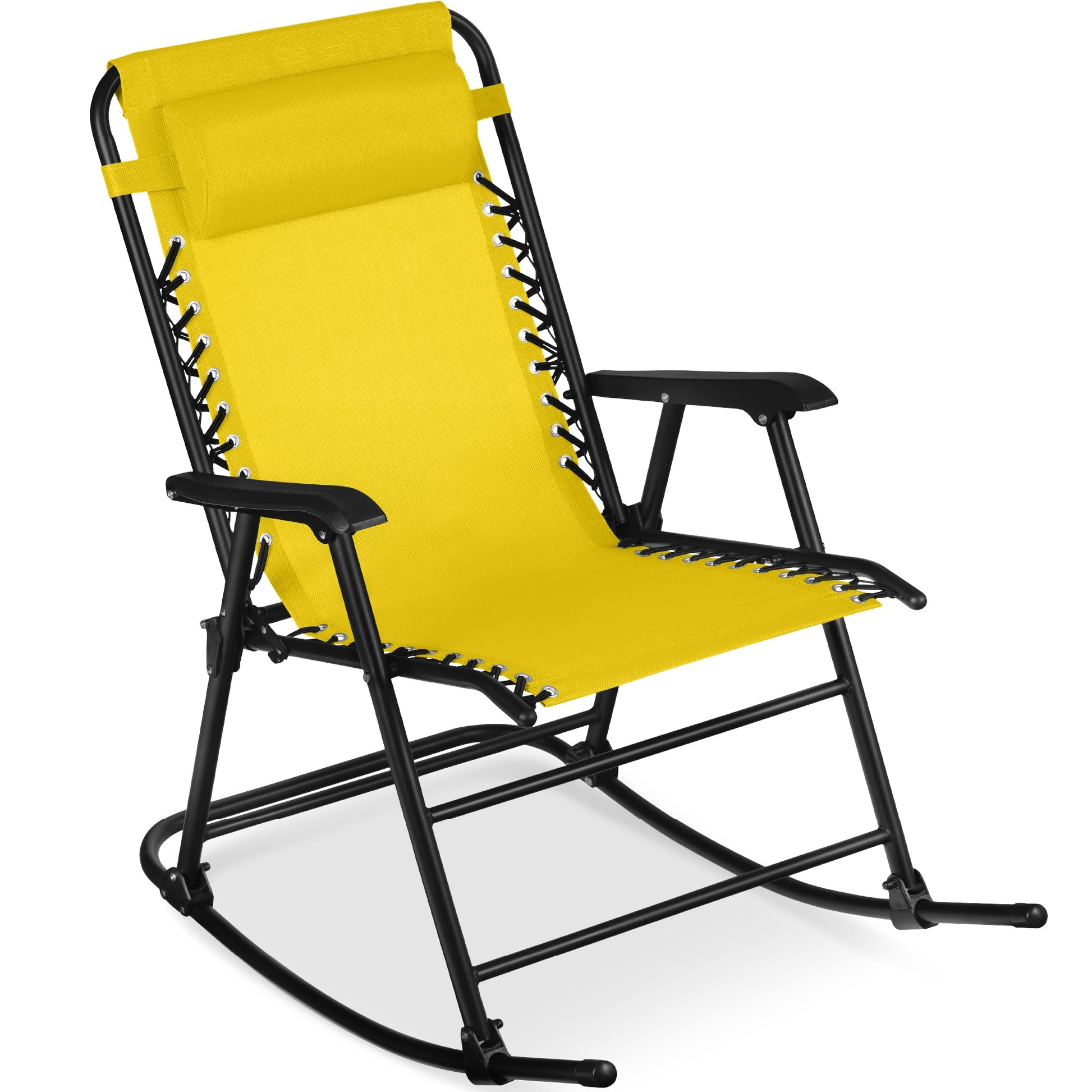 Folding Outdoor Zero Gravity Rocking Lounge Chair w/ Headrest Pillow