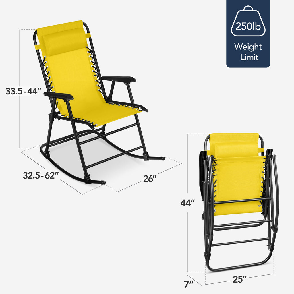 Folding Outdoor Zero Gravity Rocking Lounge Chair w/ Headrest Pillow