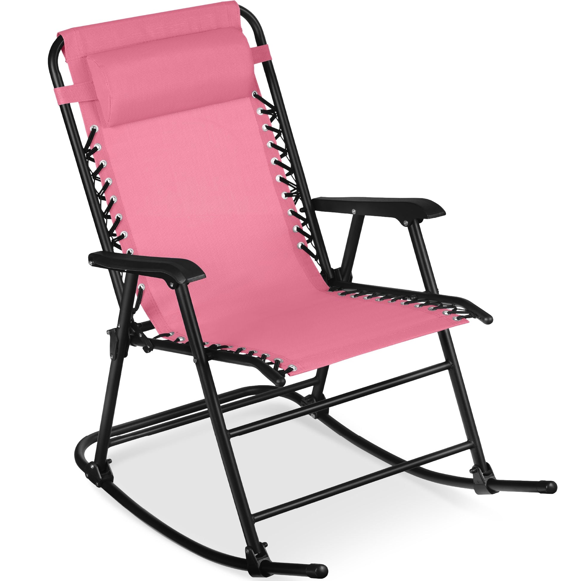 Folding Outdoor Zero Gravity Rocking Lounge Chair w/ Headrest Pillow