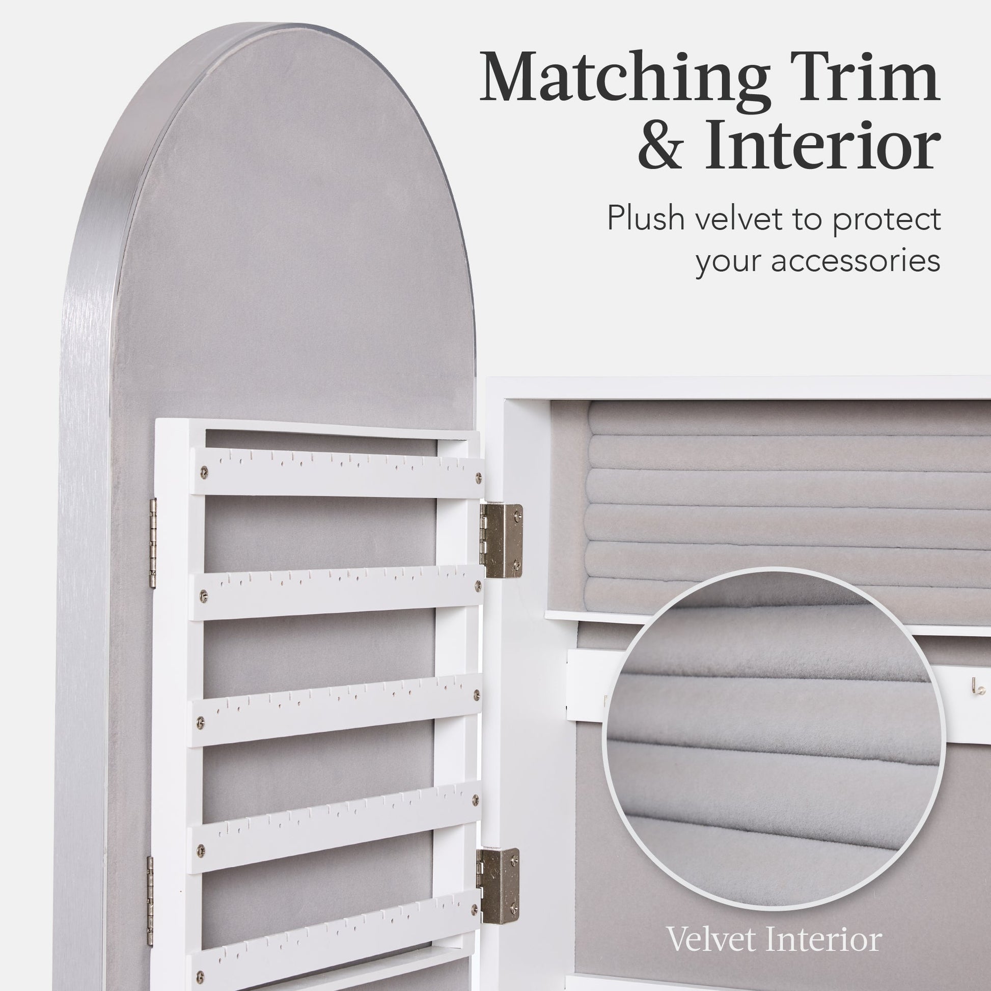 Door/Wall Mounted Arch Mirror Jewelry Armoire, w/ Metal Frame, Built-In Lock