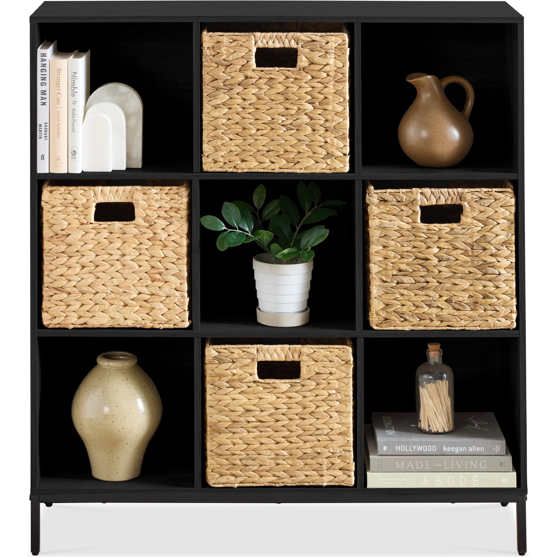 Elevated 9-Cube Storage Organizer, 11in Bookshelf, w/ Metal Legs