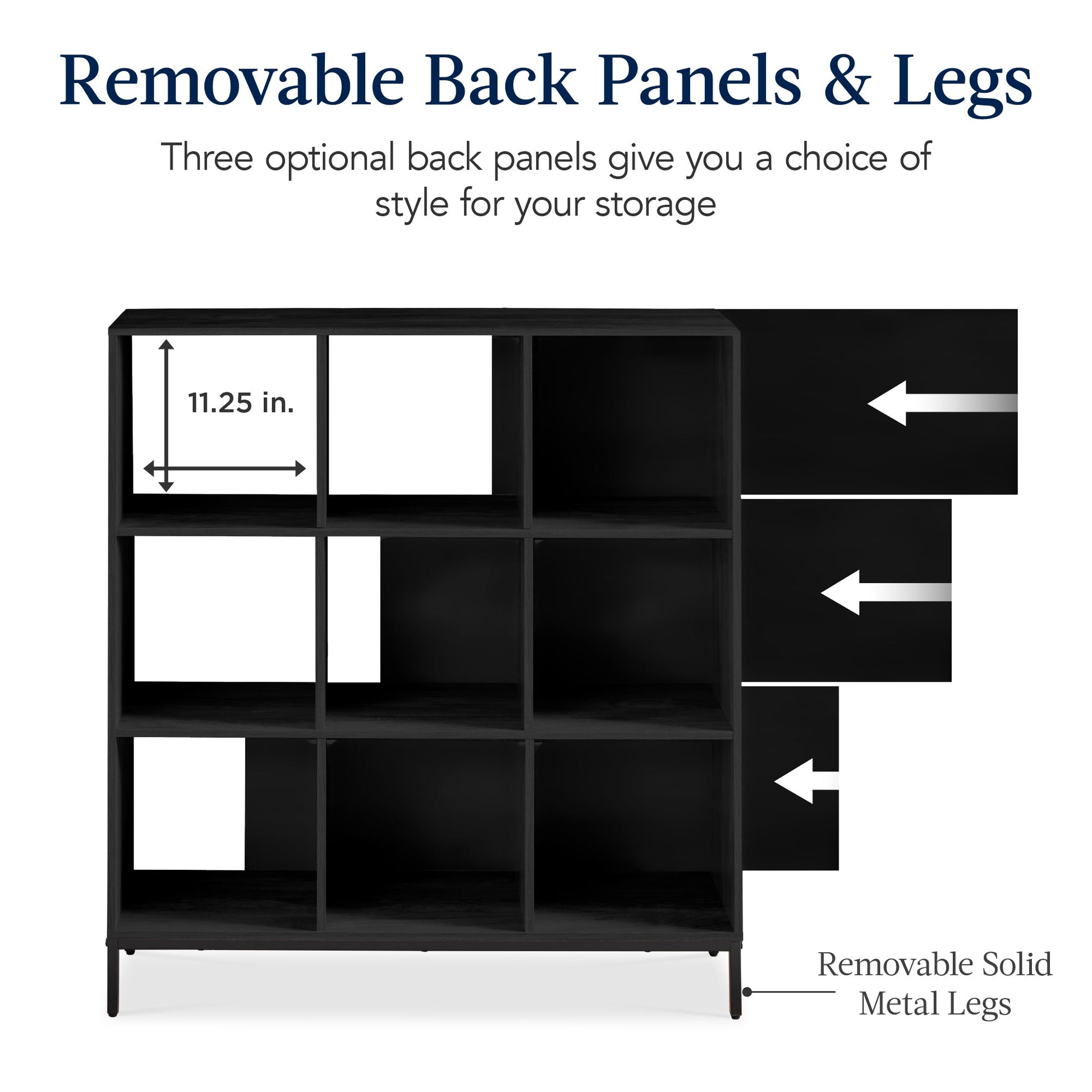 Elevated 9-Cube Storage Organizer, 11in Bookshelf, w/ Metal Legs
