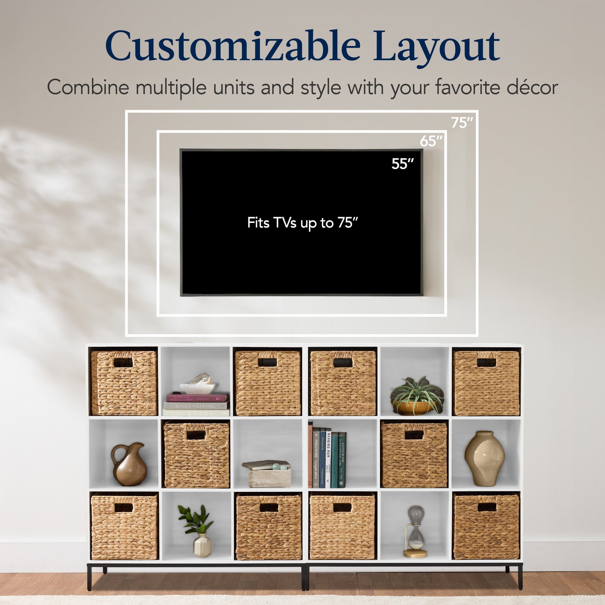 Elevated 9-Cube Storage Organizer, 11in Bookshelf, w/ Metal Legs