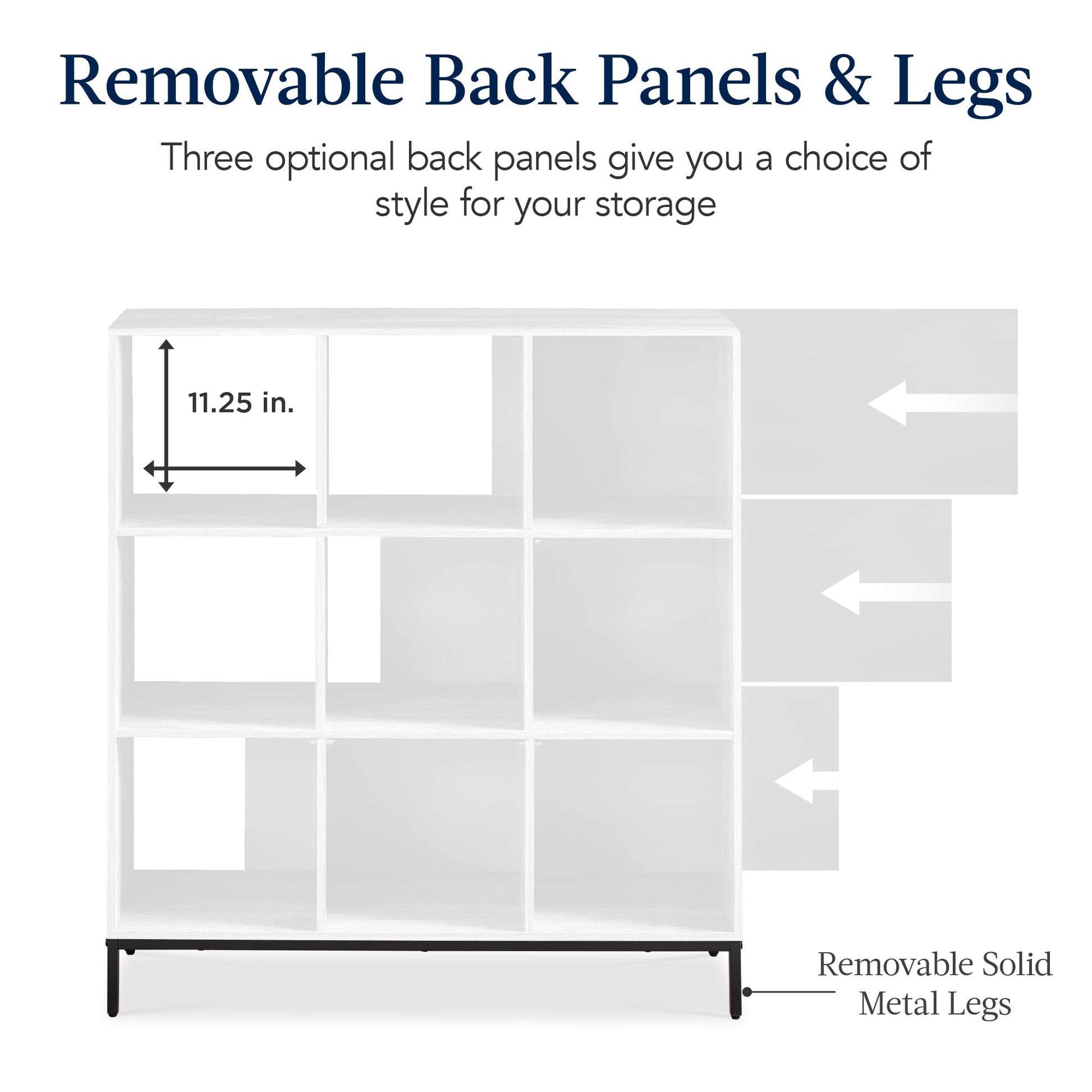 Elevated 9-Cube Storage Organizer, 11in Bookshelf, w/ Metal Legs