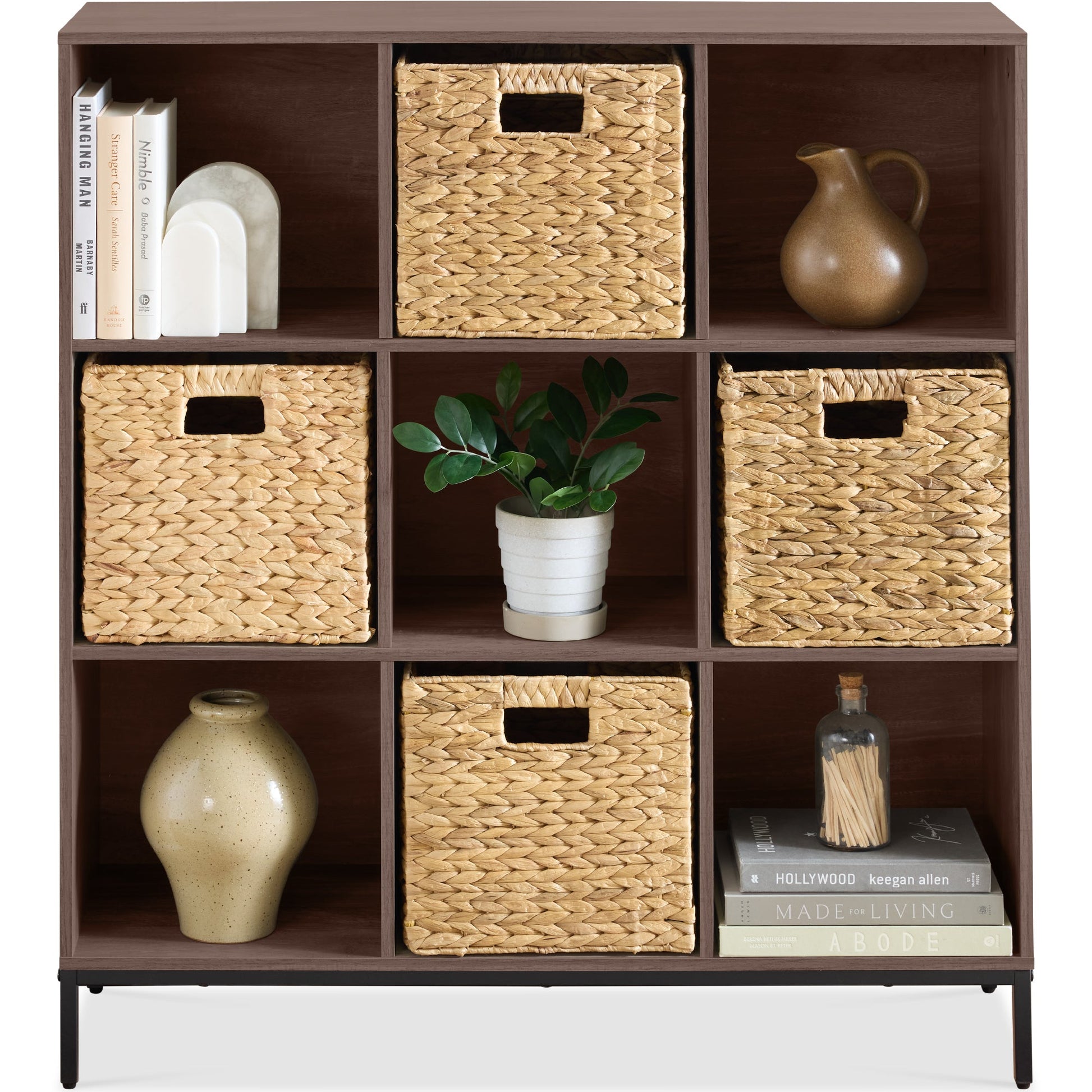 Elevated 9-Cube Storage Organizer, 11in Bookshelf, w/ Metal Legs
