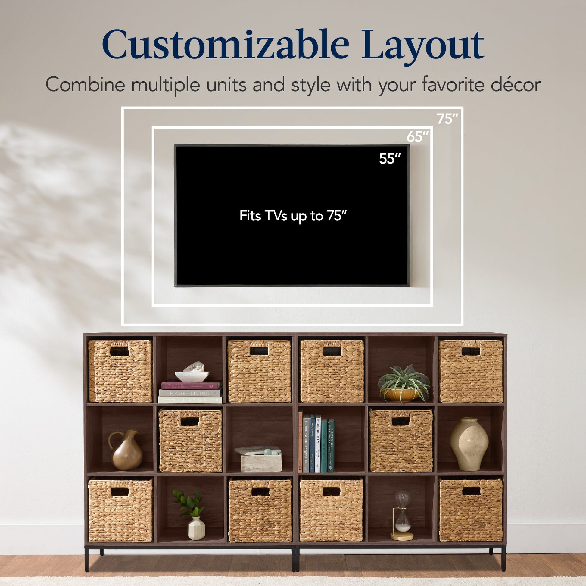 Elevated 9-Cube Storage Organizer, 11in Bookshelf, w/ Metal Legs