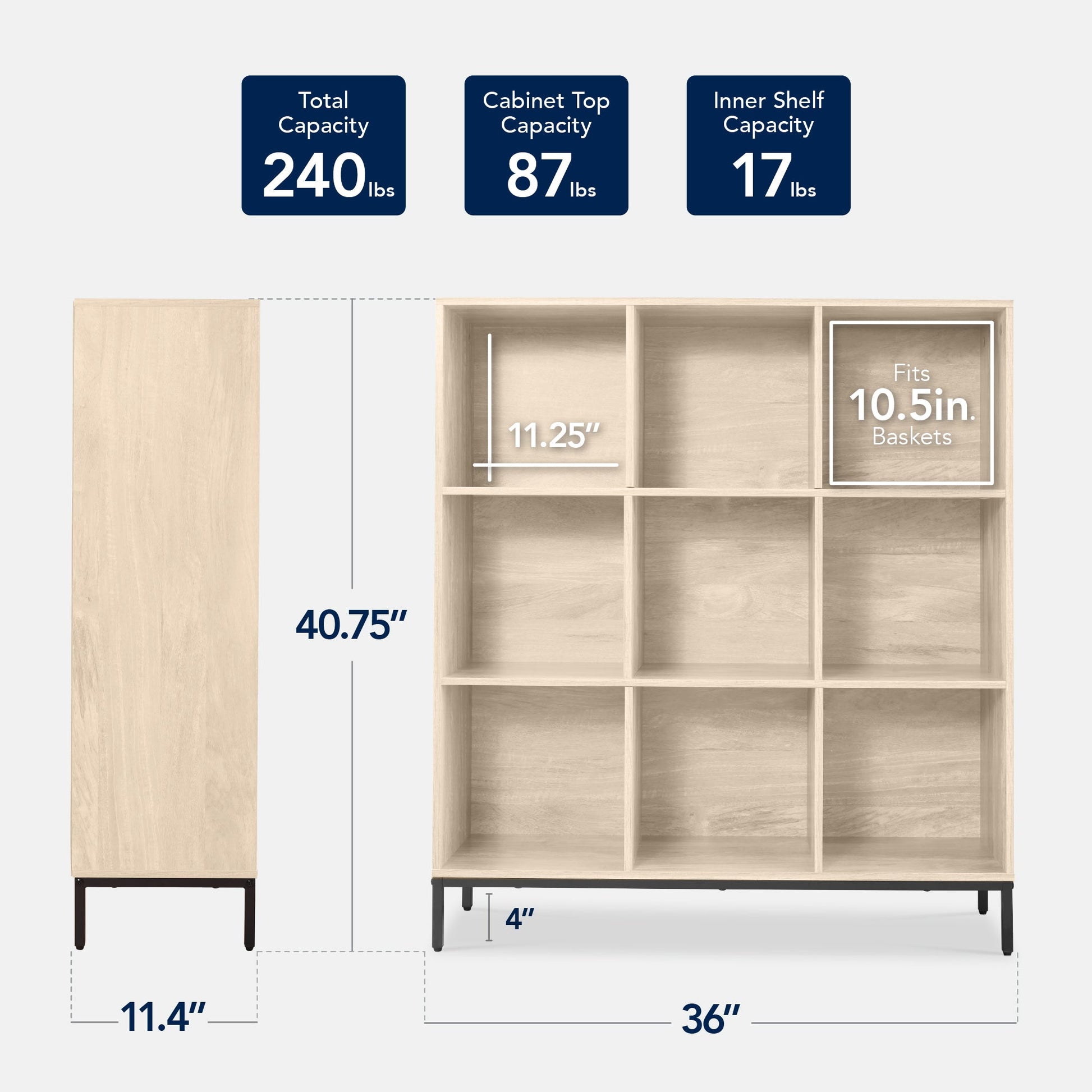 Elevated 9-Cube Storage Organizer, 11in Bookshelf, w/ Metal Legs