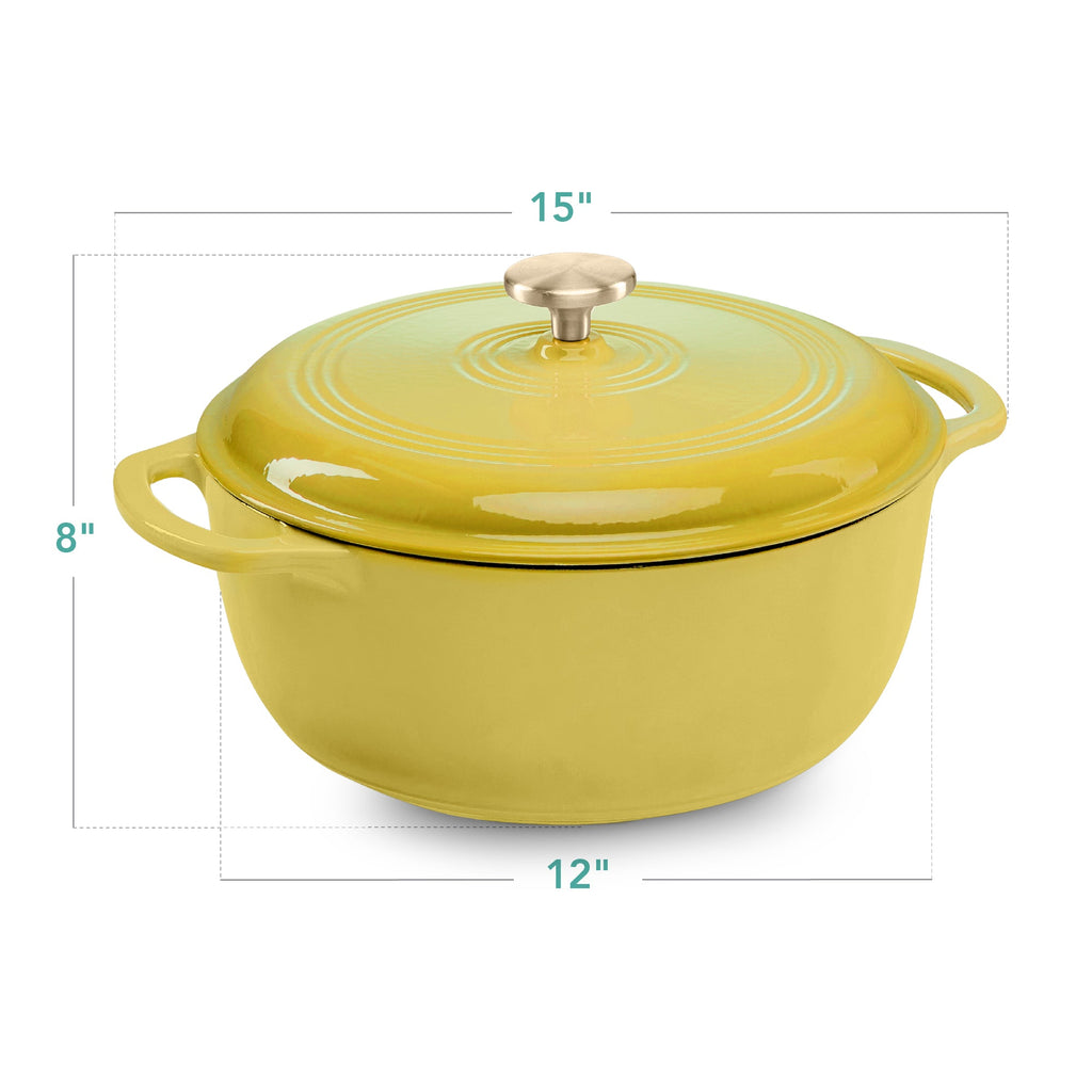 Cast-Iron Dutch Oven Kitchen Cookware w/ Enamel, Handles - 7.5qt