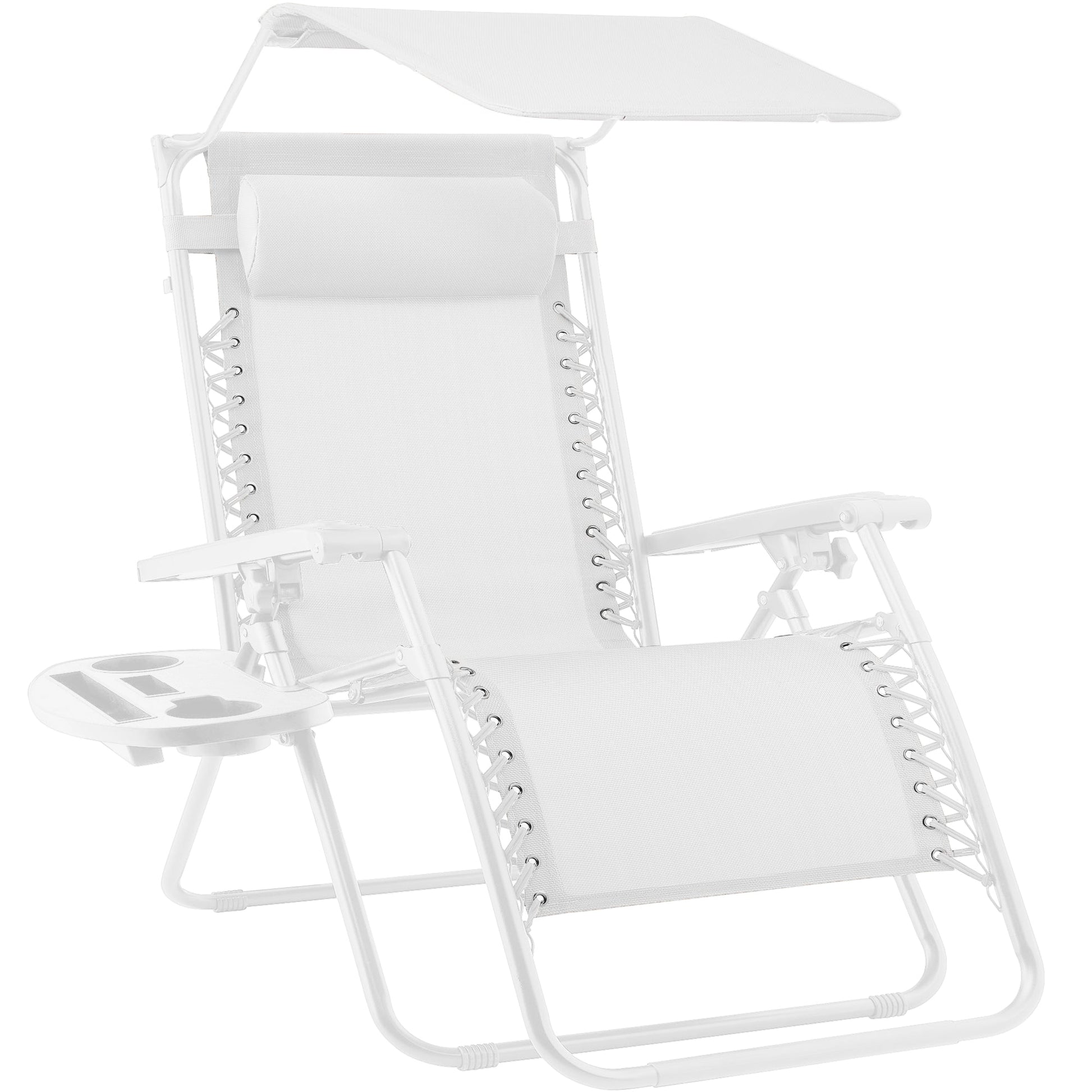 Folding Zero Gravity Recliner Patio Lounge Chair w/ Canopy, Side Tray