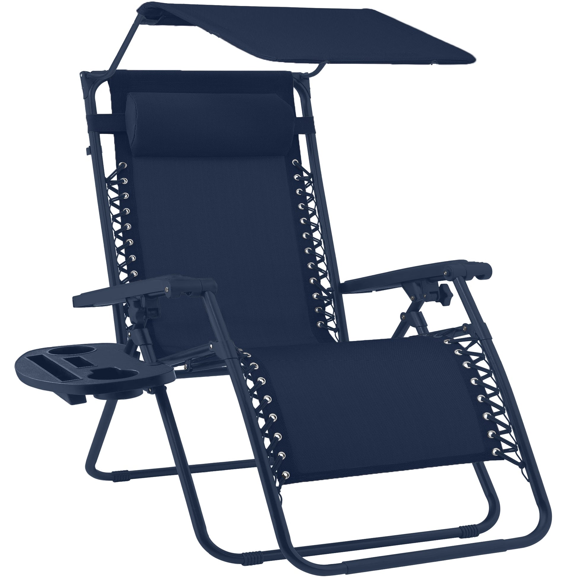 Folding Zero Gravity Recliner Patio Lounge Chair w/ Canopy, Side Tray