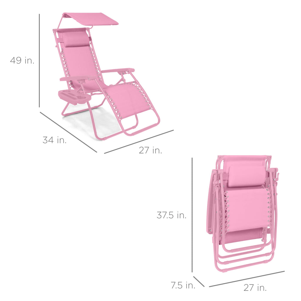 Folding Zero Gravity Recliner Patio Lounge Chair w/ Canopy, Side Tray