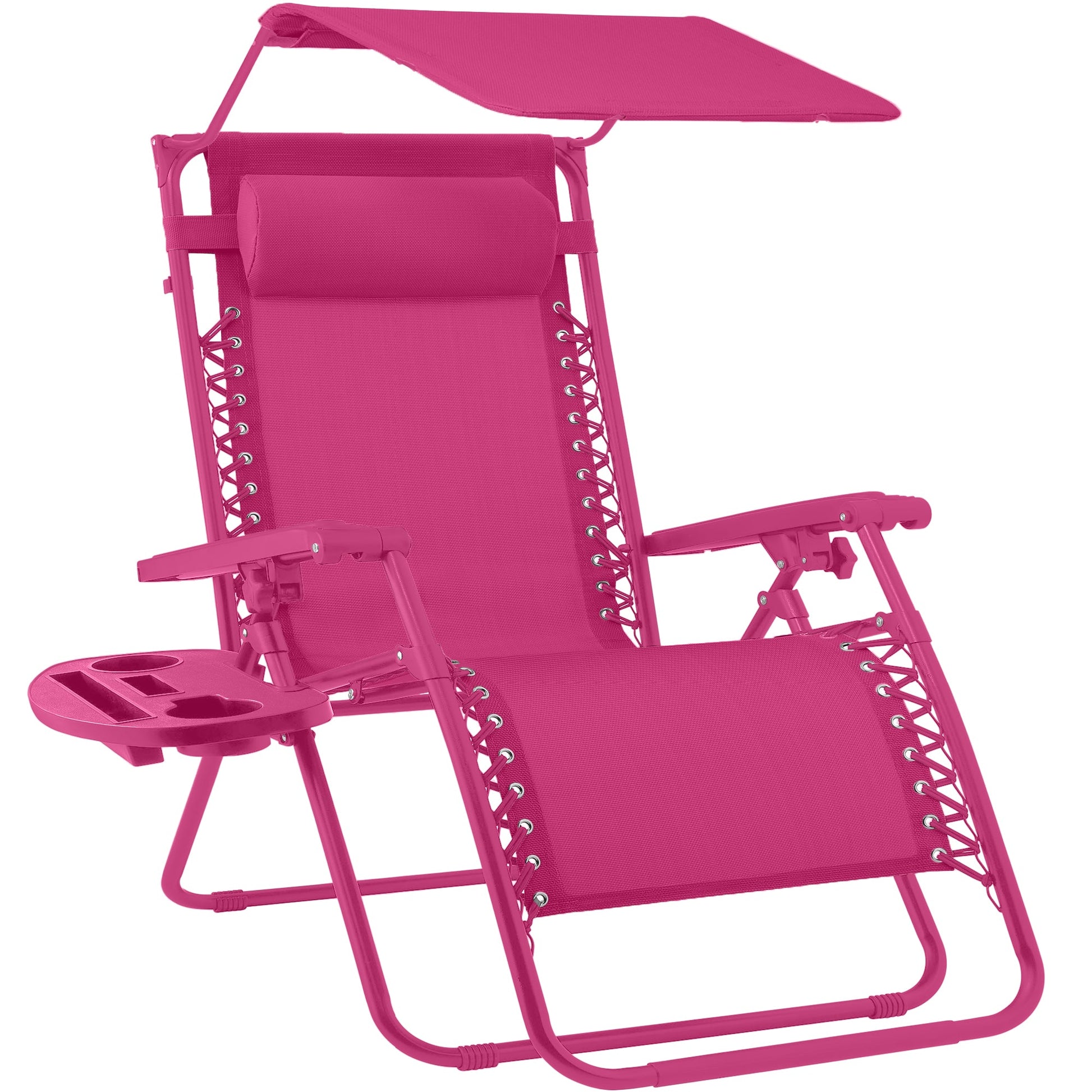 Folding Zero Gravity Recliner Patio Lounge Chair w/ Canopy, Side Tray